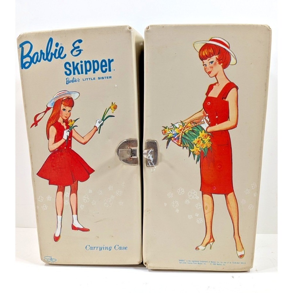 Vintage 1964 Barbie and Skipper White Carrying Case W/ 2 Mattel Barbie 1966 1968